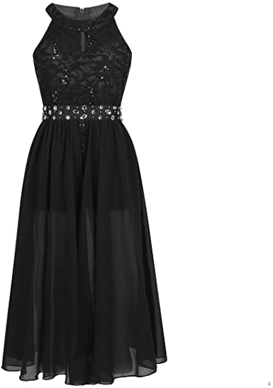 Photo 1 of iEFiEL Junior Big Girls High Neck Chiffon Bridesmaid Dress Wedding Party Ball Prom Long Gowns Maxi Romper
