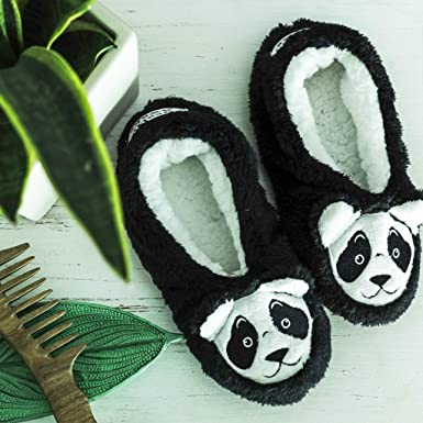 Photo 1 of Faceplant Dreams"Bearly Awake" Black and white Panda Bear Slipper Footsies (9/10)
