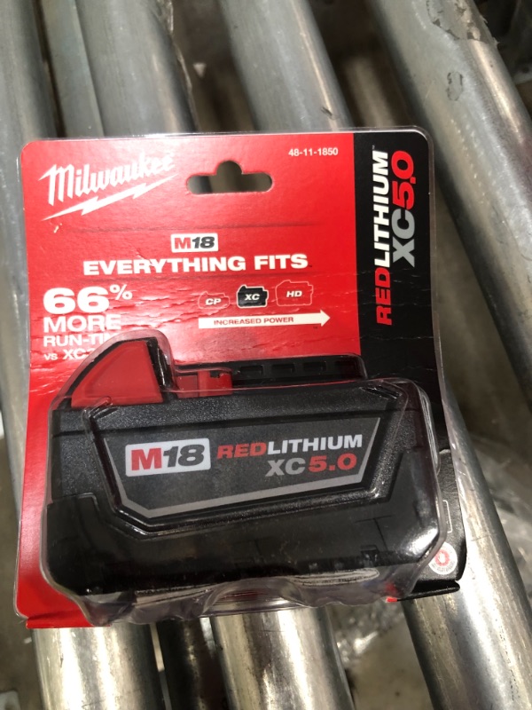 Photo 2 of "Milwaukee 48-11-1850 M18 18V 5.0Ah REDLITHIUM XC Extended Capacity Battery"

