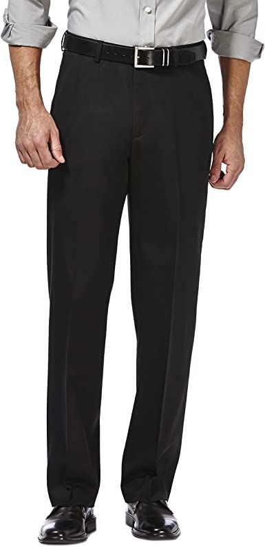 Photo 1 of Haggar Men's Premium No Iron Khaki Classic Fit Expandable Waist Flat Front Pant (SIZE 36W X 29L/BLACK)
