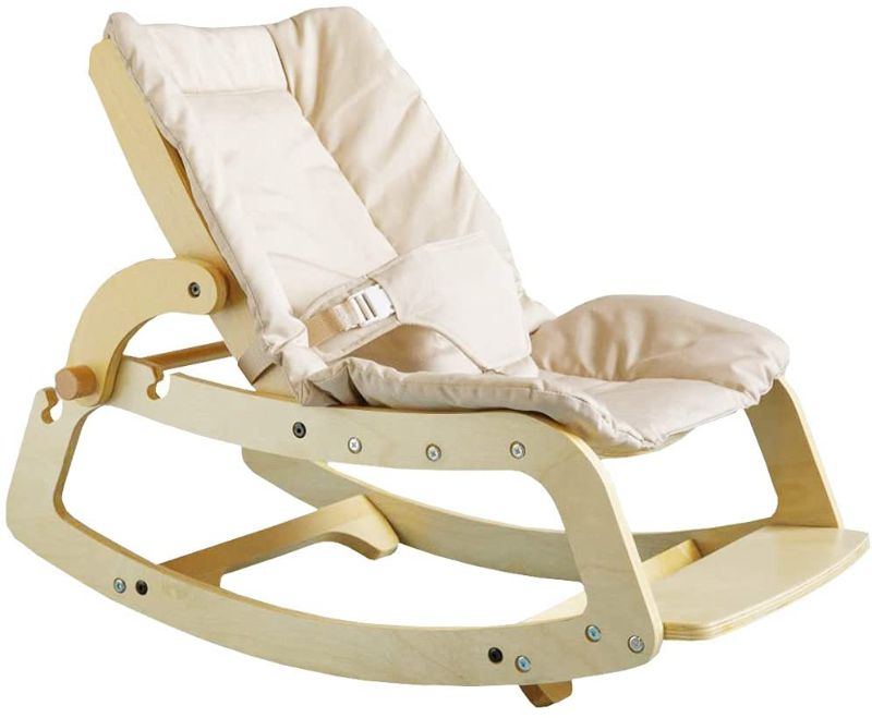 Photo 1 of Infant to Toddler Rocker,Adjustable Baby Bouncer Seat with Removable Cushion and Seat Belt,3 in 1 Kids Recliner Chair,Wooden Rocking Chair for Boys and Girls, Gift for Kids(Beige)
