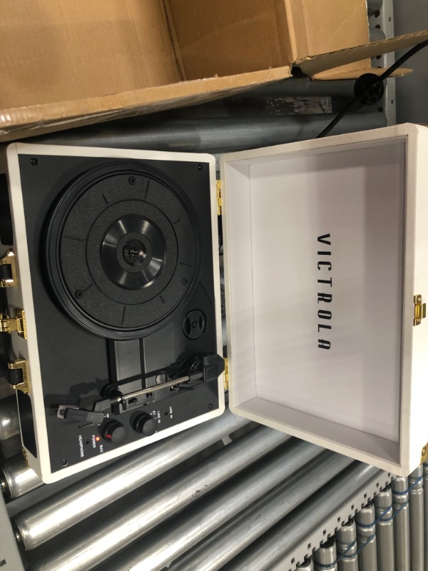 Photo 1 of Victrola Vintage 3-Speed Bluetooth Portable Suitcase Record Player with Built-in Speakers | Upgraded Turntable Audio Sound| Includes Extra Stylus | White
