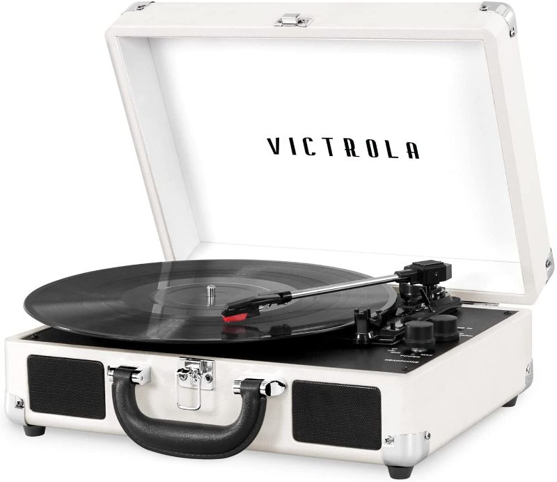 Photo 1 of Victrola Vintage 3-Speed Bluetooth Portable Suitcase Record Player with Built-in Speakers | Upgraded Turntable Audio Sound| Includes Extra Stylus | White

