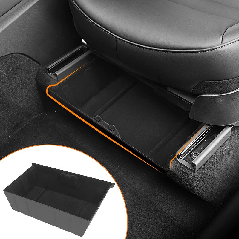 Photo 1 of  Bomely Fit Tesla Model Y Under Seat Storage Box Organizer Tray ABS Flocking Storage Box For Tesla Model Y Accessoies 2020 2021 2022(Under Front Seat ABS Box)