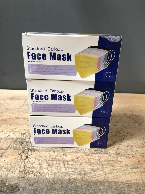 Photo 2 of (X3) Colored Disposable Face Masks 50 Pack, Face Mask Suitable For Adults And Teens
