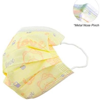 Photo 1 of (X2) JCJZ Children's 3 Layer Filteration Hygiene - Yellow Face Cover with Cute Bear Pattern (Box of 50)
