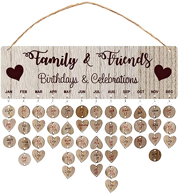 Photo 1 of MasBekTe Birthday Reminder Calendar Board Wooden Wall Hanging Gifts Family Birthday CalendarTags for Mothers Fathers Day Calendar Board Christmas Decorations
