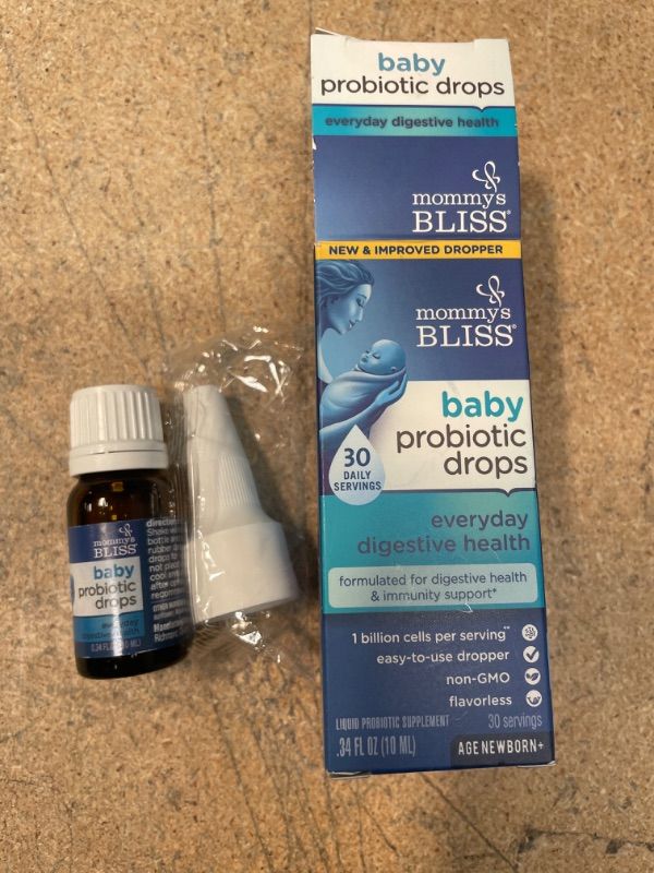 Photo 2 of EXP1/2024-Mommy's Bliss Baby Probiotic Drops Everyday - Gas, Constipation, Colic Symptom Relief - Newborns & Up - Natural, Flavorless, 0.34 Fl Oz
