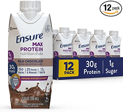 Photo 1 of **NONREFUNDABLE** Ensure Max Protein Nutrition Shake with 30g of Protein, 1g of Sugar, High Protein Shake, Milk Chocolate, 11 fl oz, 12 Count BEST BY JUN, 2022
