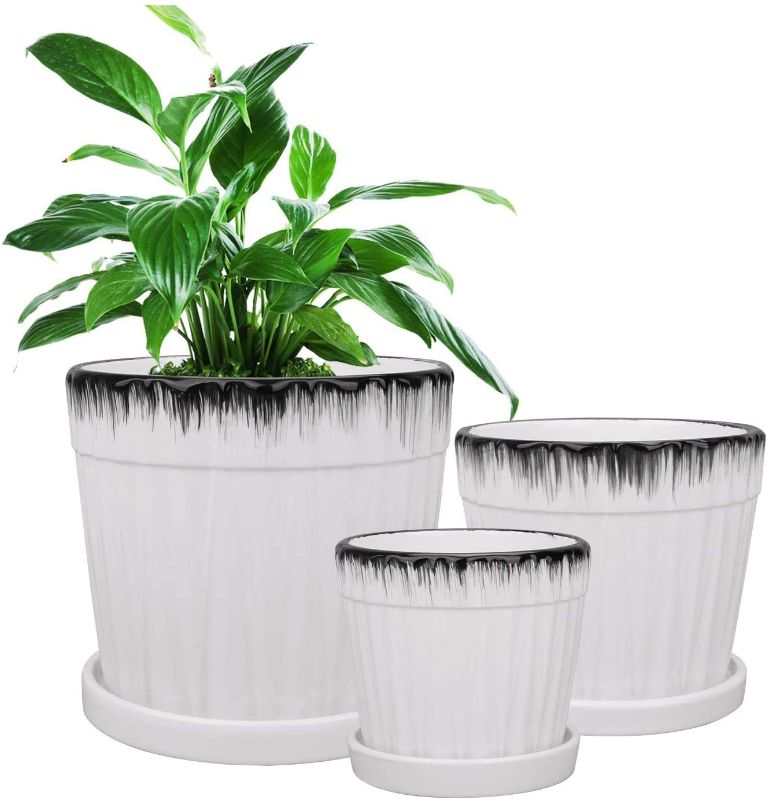Photo 1 of 2 PACK Plant Pots, Brajttt Ceramic Flower Pots with Drainage Holes, Succulent Pots Planting Pot Perfect for Garden, Kitchen, Windowsill - Set of 3 (S, M, L) (6 PIECES)
