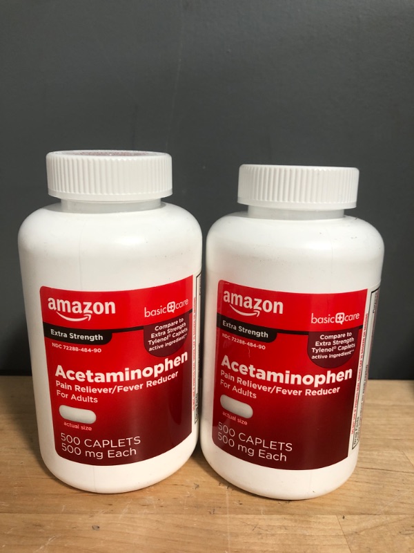 Photo 2 of BB 12/2022//TWO PACK: Amazon Basic Care Extra Strength Pain Relief, Acetaminophen Caplets, 500 mg, 500 Count (Pack of 1)
