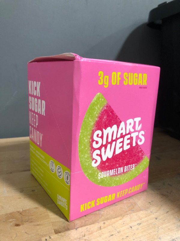 Photo 1 of BEST BY 05/14/2022: SmartSweets Sourmelon Bites, Candy with Low Sugar (3g), Low Calorie, Plant-Based, Free From Sugar Alcohols, No Artificial Colors or Sweeteners, Pink and Green 1.8 Ounce (Pack of 6)