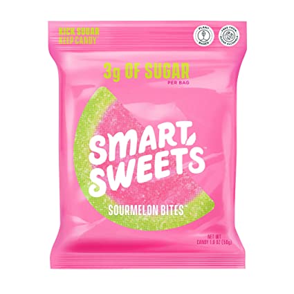 Photo 1 of BEST BY 05/14/2022: SmartSweets Sourmelon Bites, Candy with Low Sugar (3g), Low Calorie, Plant-Based, Free From Sugar Alcohols, No Artificial Colors or Sweeteners, Pink and Green 1.8 Ounce (Pack of 6)