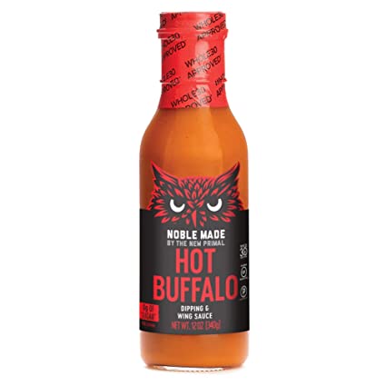 Photo 1 of BEST BY 06/22/22//TWO PACK: Noble Made by The New Primal, Hot Buffalo Dipping & Wing Sauce, Whole30 Approved, Paleo, Keto, Vegan, Gluten and Dairy Free, Sugar and Soy Free, Low Carb and Calorie, Spicy Flavor, 12 Oz Glass Bottle
