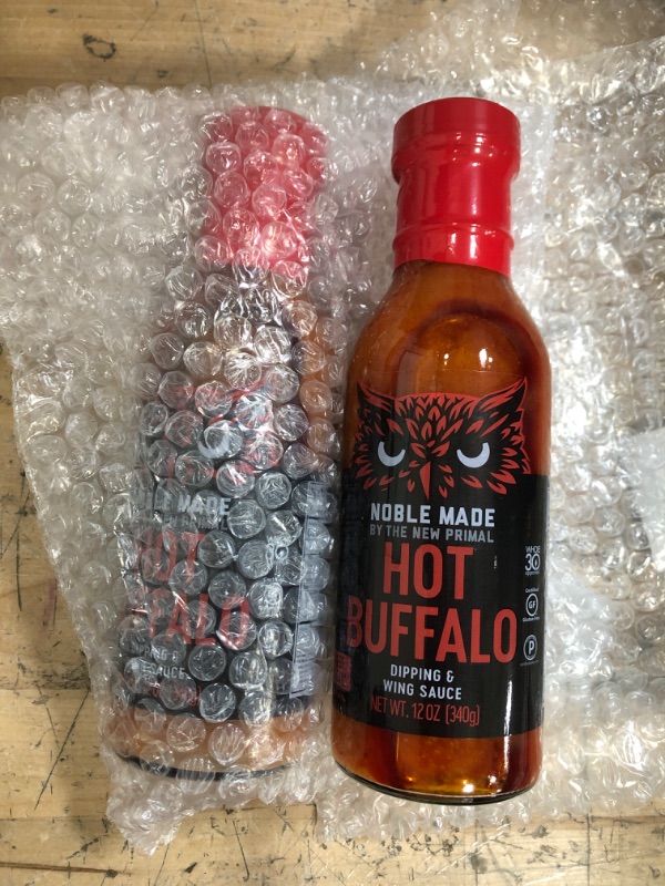 Photo 2 of BEST BY 06/22/22//TWO PACK: Noble Made by The New Primal, Hot Buffalo Dipping & Wing Sauce, Whole30 Approved, Paleo, Keto, Vegan, Gluten and Dairy Free, Sugar and Soy Free, Low Carb and Calorie, Spicy Flavor, 12 Oz Glass Bottle
