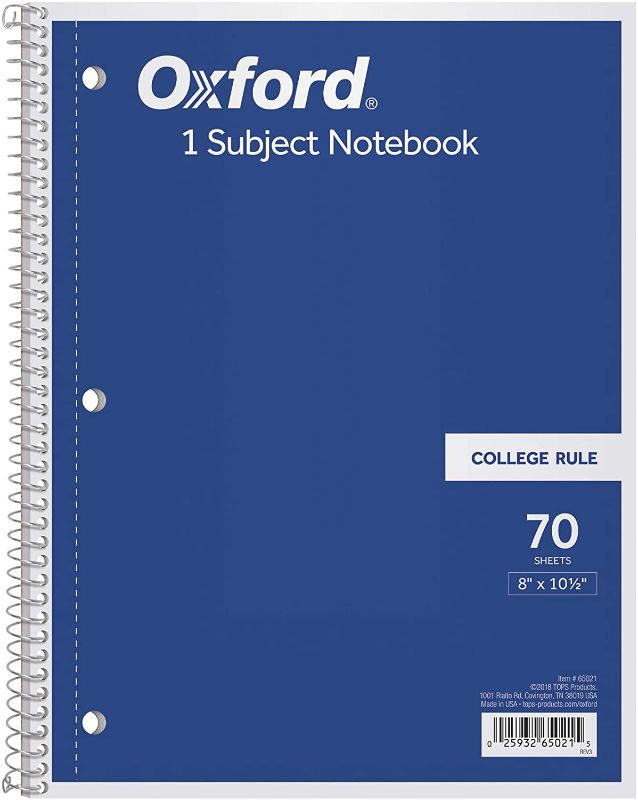 Photo 1 of 9 Oxford Spiral Notebook, 1-Subject, College Ruled Paper, 70 Sheets, Color May Vary, 1/Notebook