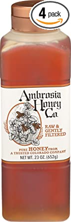 Photo 1 of **NON-REFUNDABLE** EXP: 06/07/23 
Ambrosia Gently Strained Honey, 23 oz. Bottle (Pack of 4) | Natural Sweetener, Sugar Alternative | 100% Pure Honey | US Honey | Liquid Sweetener, (830174)
