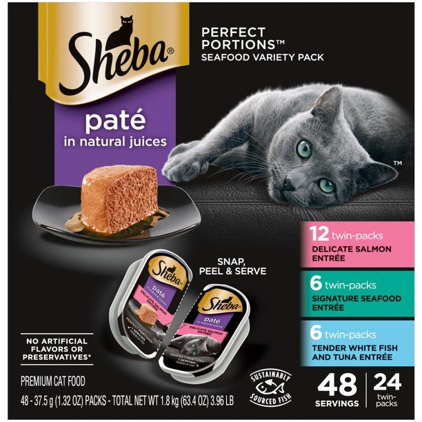 Photo 1 of **NON-REFUNDABLE** EXP: 04/23 SHEBA Wet Cat Food Pate Variety Pack, Signature Seafood, Delicate Salmon and Tender Whitefish & Tuna Entrees, 2.6 oz. PERFECT PORTIONS Twin-Pack Trays

