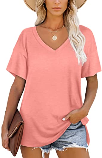Photo 1 of  Women's Basic V Neck Short Sleeve T Shirts Summer Casual Tops size large 