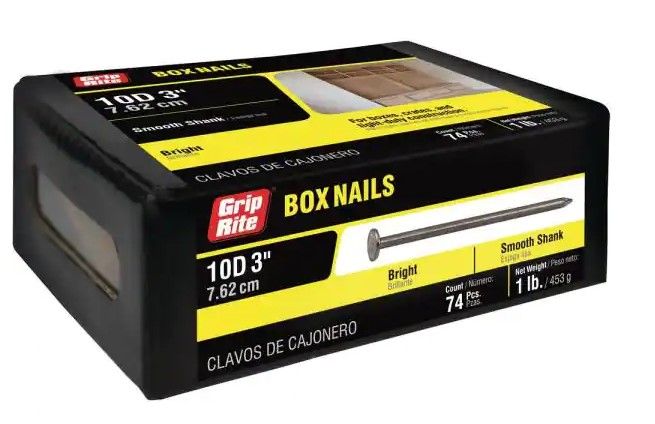 Photo 1 of #10-1/2 x 3 in. 10-Penny Bright Steel Smooth Shank Box Nails (1 lb.-Pack) ***7 BOXES***
