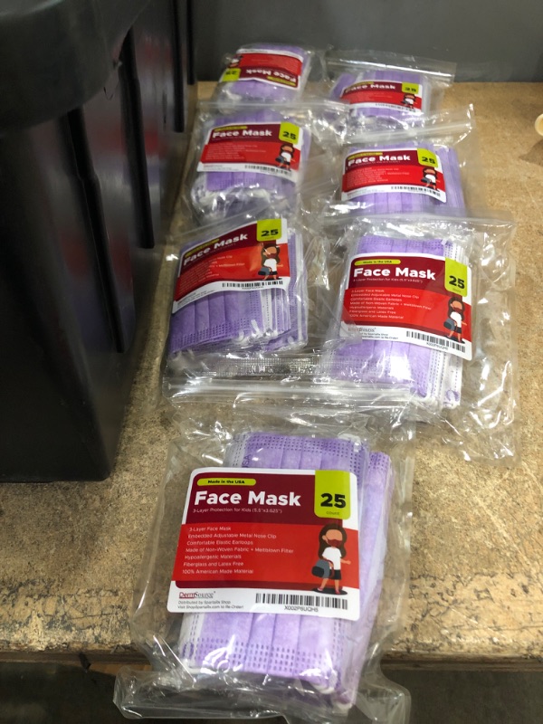 Photo 2 of 7 PACK: DermSource MADE IN USA - Kids 3-Layer Disposable Face Masks - 25 pcs Breathable Face Covering for Boys and Girls
