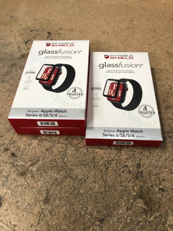Photo 2 of ** SETS OF 3 **
ZAGG Invisbleshield Glass Fusion+ - Engineered Hybrid Glass - Screen Protector - Made for Apple Watch Series 6, SE (2020), Series 5 and Series 4 (40mm)
