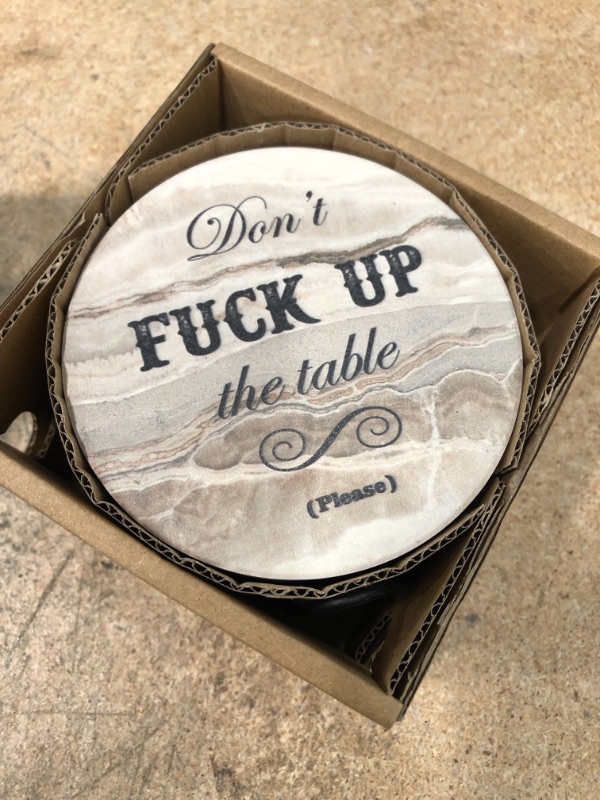 Photo 2 of ** COLOR BROWN **  ** SAME DESIGN AND WORD JUST DIFFERENT COLOR **
HOLDER DIFFERENT
Funny Drink Coasters - Home Decor Gifts Housewarming Gift, House Decor Coasters for Coffee Table Decor, House Warming Gifts New Home Couple, Decorations for Living Room De