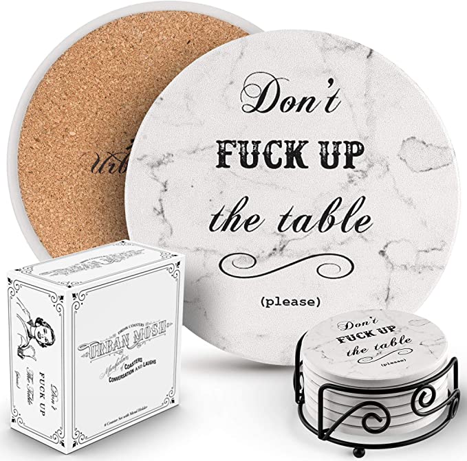 Photo 1 of ** COLOR BROWN **  ** SAME DESIGN AND WORD JUST DIFFERENT COLOR **
HOLDER DIFFERENT
Funny Drink Coasters - Home Decor Gifts Housewarming Gift, House Decor Coasters for Coffee Table Decor, House Warming Gifts New Home Couple, Decorations for Living Room De