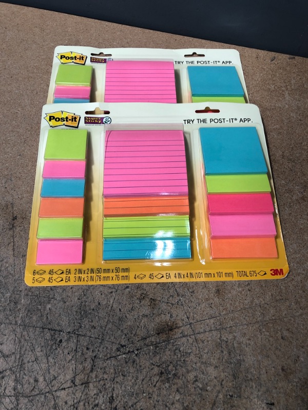 Photo 2 of ** SETS OF 2 **
Post-it Super Sticky Notes, Assorted Sizes, 15 Pads, 2x the Sticking Power, Miami Collection, Neon Colors (Orange, Pink, Blue, Green), Recyclable (4423-15SSMIA)
