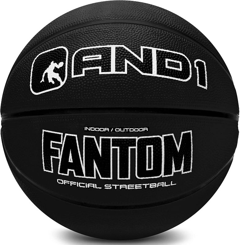 Photo 1 of AND1 Fantom Rubber Basketball - Official Size Streetball, Made for Indoor and Outdoor Basketball Games, Sold Inflated, Black
