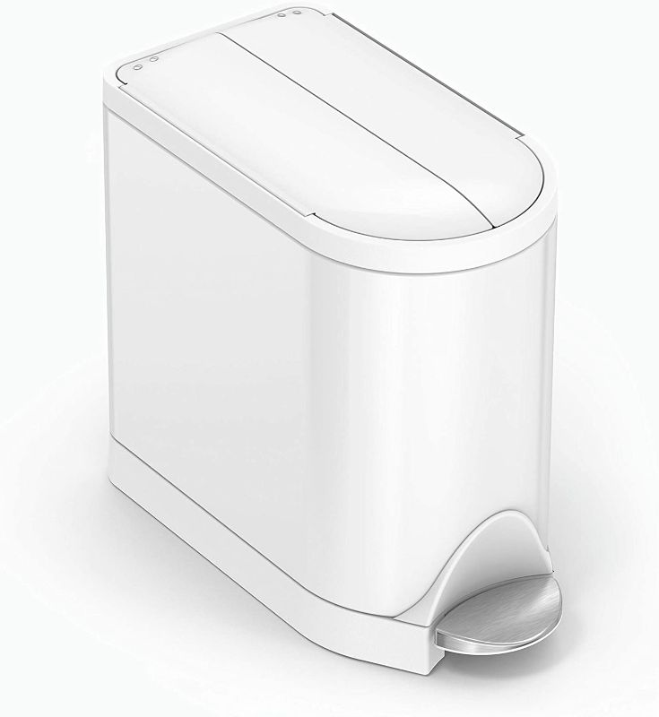 Photo 1 of simplehuman 10 Liter / 2.6 Gallon Butterfly Lid Bathroom Step Trash Can, White Steel
