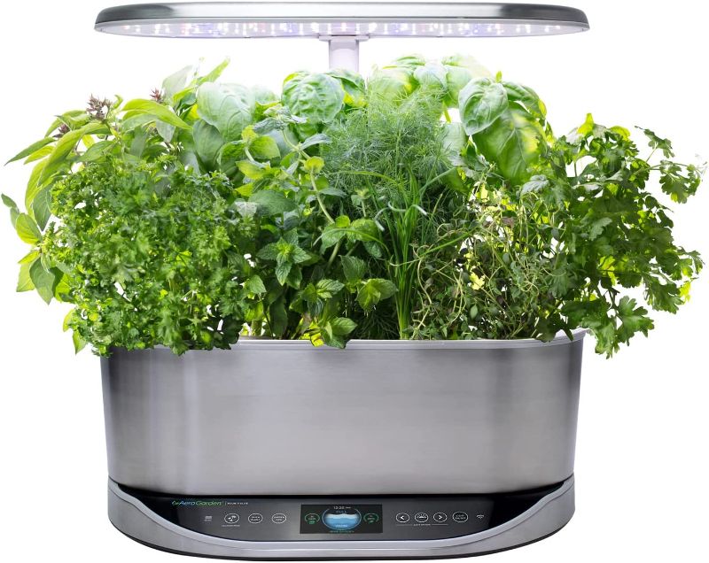 Photo 1 of AeroGarden Bounty Elite - Indoor Garden with LED Grow Light, WiFi and Alexa Compatible, Stainless Steel
