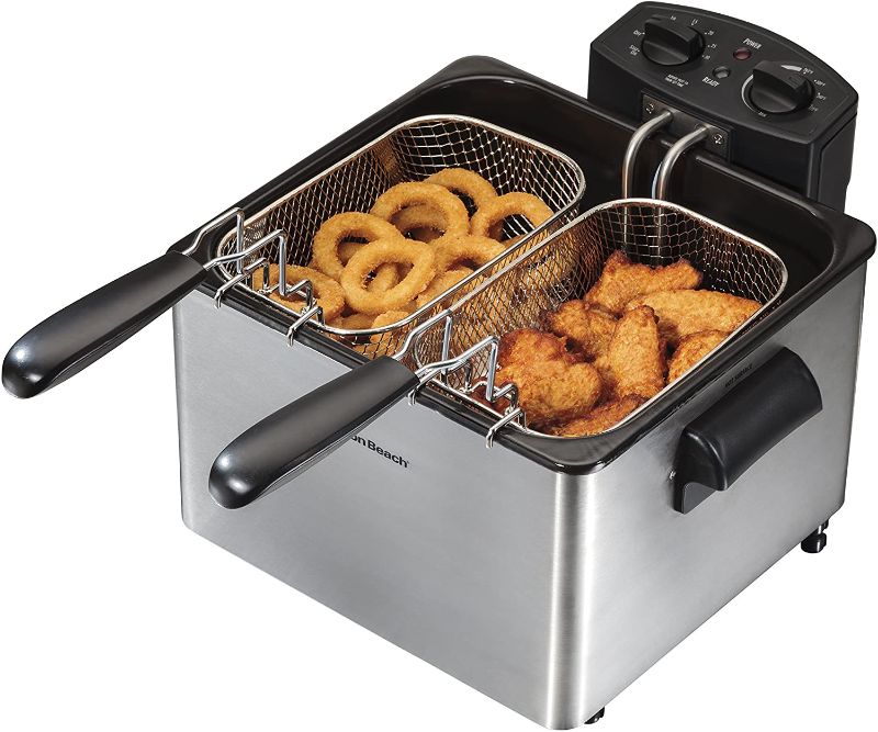 Photo 1 of **NONFUNCTIONAL**DIRTY**PARTS ONLY

Hamilton Beach Deep Fryer with 2 Frying Baskets, 19 Cups / 4.5 Liters Oil Capacity, Lid with View Window, Professional Grade, Electric, 1800 Watts, Stainless Steel (35036)
