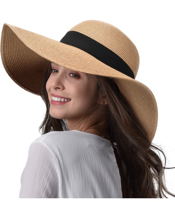 Photo 1 of Womens Sun Straw Hat Wide Brim UPF 50 Summer Hat Foldable Roll up Floppy Beach Hats for Women Large 