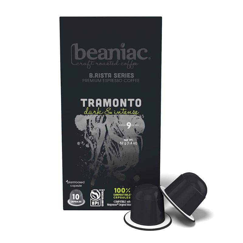 Photo 1 of **best by: 6/24/2022
beaniac B.RISTA Series Tramonto Dark Roast Espresso Capsules, Rainforest Alliance Certified, 60 Compostable Plant Based Espresso Capsules, Compatible with Nespresso OriginalLine System Coffee Machines, 10 Capsules (Pack of 6)
