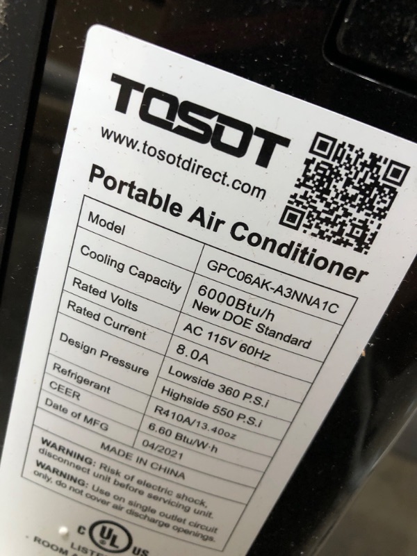 Photo 4 of TOSOT 8,000 BTU(ASHRAE) 5,000 BTU (DOE) Portable Air Conditioner Quiet, Remote Control, Built-in Dehumidifier, Fan, Easy Window Installation Kit - Cool Rooms Up to 300 Square Feet
