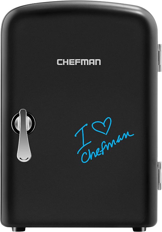 Photo 1 of 2 Chefman Mini Portable Eraser Board Personal Fridge, Cools & Heats 4 Liter Capacity, Chills 6 12oz cans, 100% Freon-Free & Eco Friendly, Includes Plugs for Home Outlet & 12V Car Charger, Black and window seal 