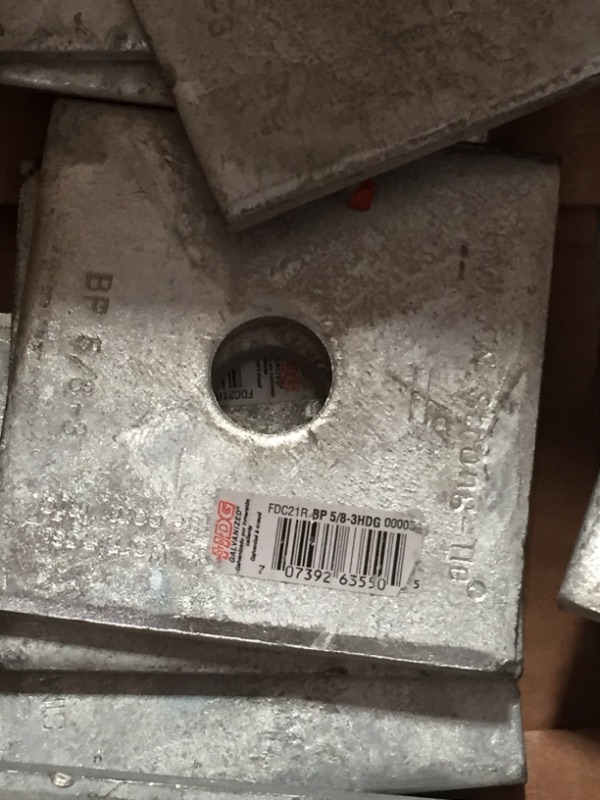 Photo 2 of 20  Simpson Strong-Tie
BP 3 in. x 3 in. Hot-Dip Galvanized Bearing Plate with 5/8 in. Bolt Dia. ** minor scratches***