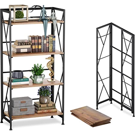 Photo 1 of **STOCK PHOTO FOR REFERENCE ONLY*** *** SELF SUPPORT POLE IS BENT AT 1 END***
5 Shelf Bookcase Folding-Bookshelf,Industrial Standing Racks Study Organizer with Metal Frame & Wood Layer