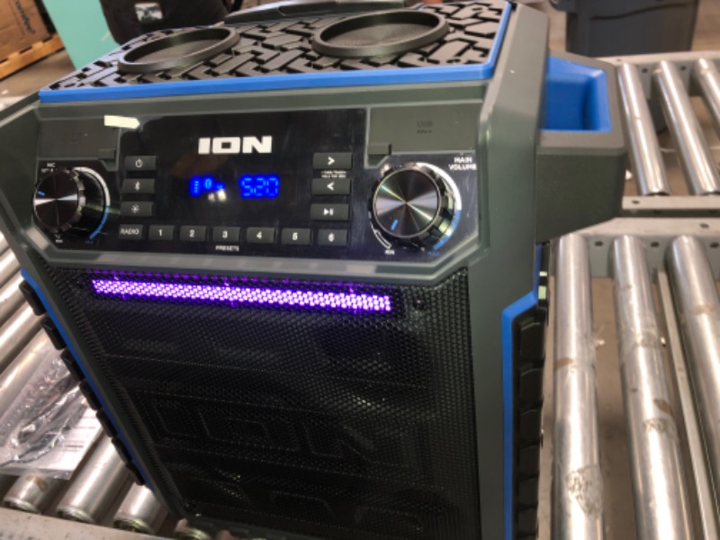 Photo 8 of ION Audio Pickup - 100-watt Water-Resistant Wireless Bluetooth Speaker with 75-Hour Rechargeable Battery, AM/FM Radio and Multi-Color Light Bar
