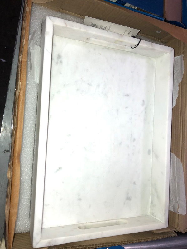 Photo 3 of 14" x 10" Decorative Marble Rectangle Tray White - Project 62™

