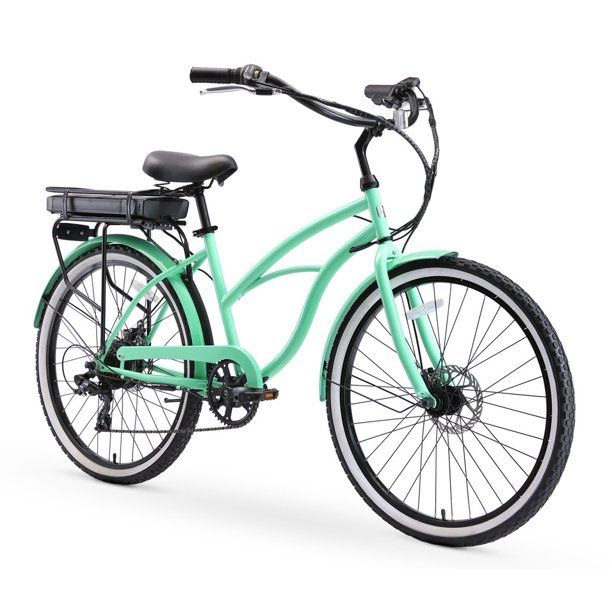 Photo 1 of ***PARTS ONLY*** sixthreezero Electric-Bicycles Around The Block Women's Ebike, 500 Watt Motor, 7-Speed Beach Cruiser Bicycle with Rear Rack, 26" Wheels ** USED, MINOR DAMAGE (SCRATCHES) MISSING HARDWARE, MISSING KEY*** NOT FULLY FUNCTIONAL MISSING KEY