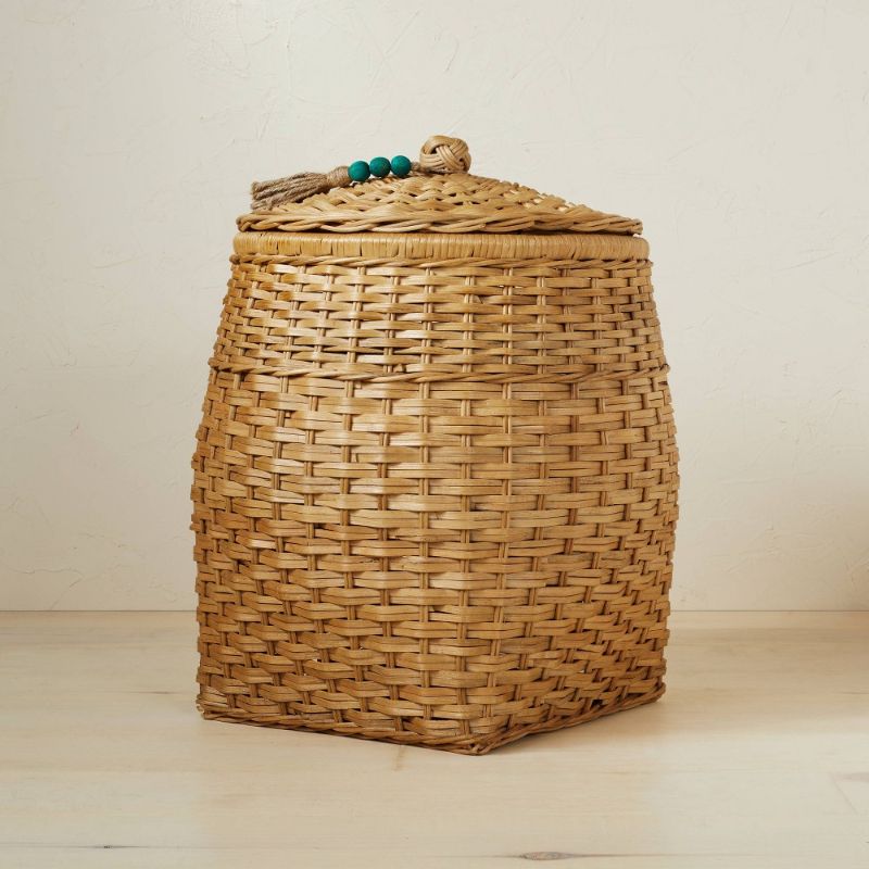 Photo 1 of 18" X 21.5" Rattan Basket with Tassel Lid Natural - Opalhouse™ 
