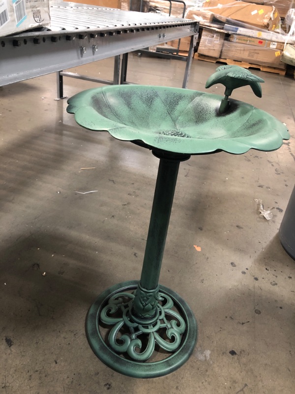 Photo 2 of Alpine Corporation 31" Tall Outdoor Antique Flower Birdbath with Bird Decoration Yard Statue
