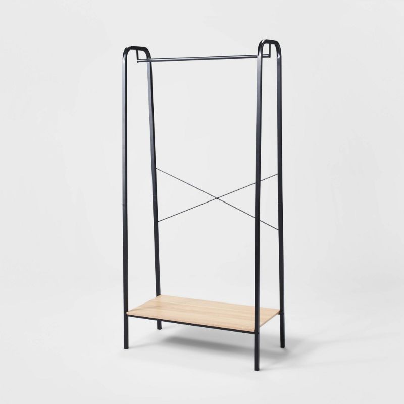 Photo 1 of Shelf Garment Rack Black Metal with Natural Wood - Brightroom™
