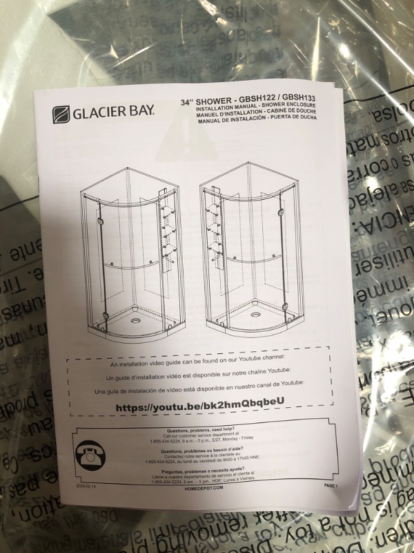 Photo 3 of **incomplete**only box 1**
Glacier Bay Glamour 34 in. x 73.90 in. Semi-Frameless Corner Hinged Shower Door in Satin Nickel