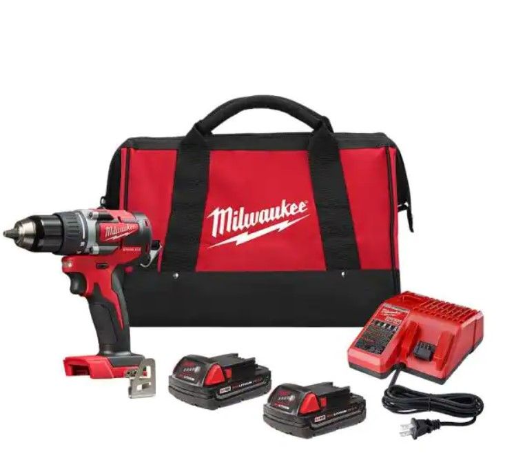 Photo 1 of Milwaukee M18 18-Volt Lithium-Ion Brushless Cordless 1/2 in. Compact Drill/Driver Kit with (2) 2.0 Ah Batteries, Charger and Case