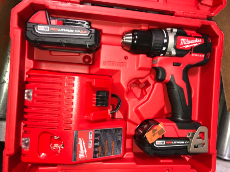 Photo 5 of Milwaukee M18 18-Volt Lithium-Ion Brushless Cordless 1/2 in. Compact Drill/Driver Kit with (2) 2.0 Ah Batteries, Charger and Case