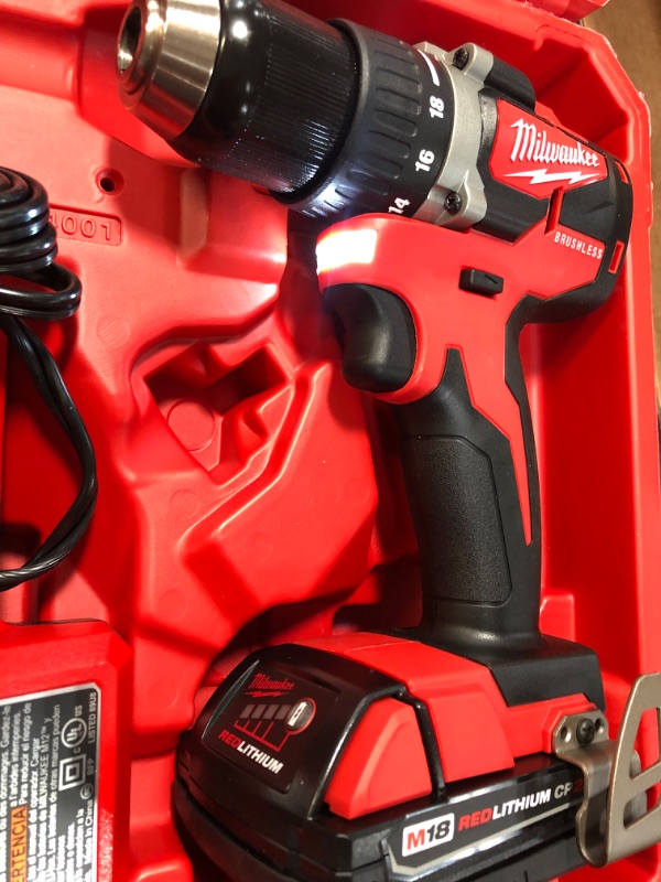 Photo 3 of Milwaukee M18 18-Volt Lithium-Ion Brushless Cordless 1/2 in. Compact Drill/Driver Kit with (2) 2.0 Ah Batteries, Charger and Case