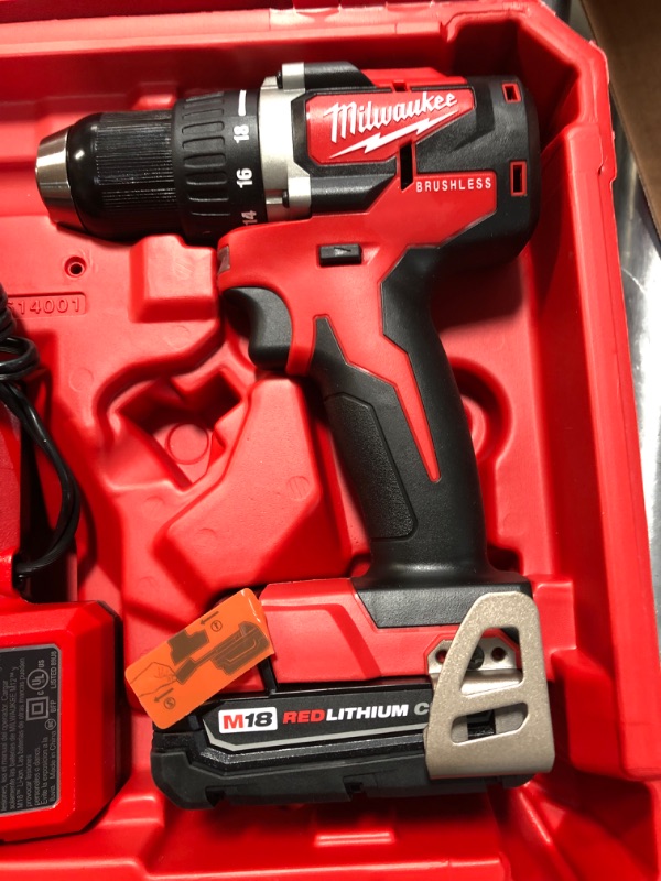 Photo 6 of Milwaukee M18 18-Volt Lithium-Ion Brushless Cordless 1/2 in. Compact Drill/Driver Kit with (2) 2.0 Ah Batteries, Charger and Case